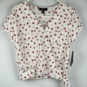 BCX Women's Short Sleeve Flower Print Top Size S